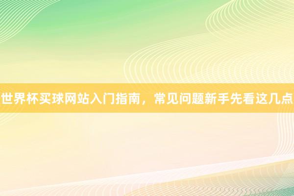 世界杯买球网站入门指南，常见问题新手先看这几点