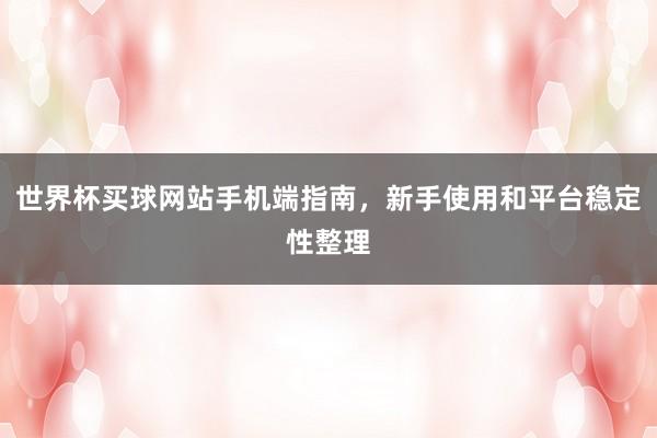 世界杯买球网站手机端指南，新手使用和平台稳定性整理