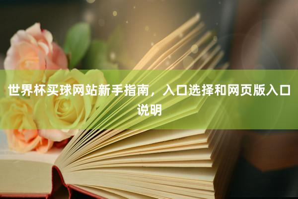 世界杯买球网站新手指南，入口选择和网页版入口说明