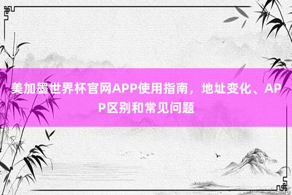美加墨世界杯官网APP使用指南，地址变化、APP区别和常见问题